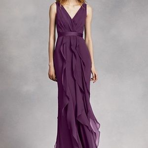 Vera Wang v neck wrapped bodice dress with satin